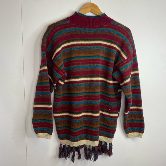 Vintage Maggie Jana Medium Cowlneck Tassel Sweater With Shoulder Pads 90's - Picture 2 of 3